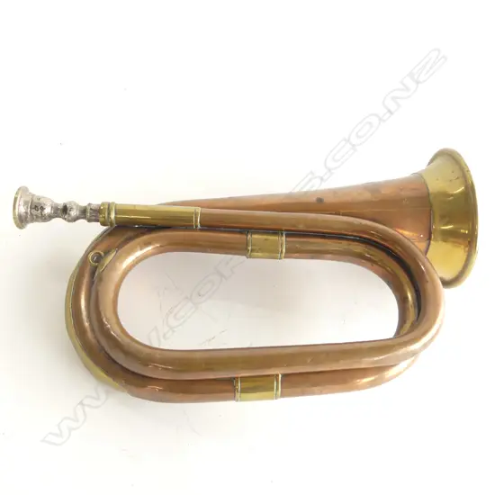 A copper and brass bugle.