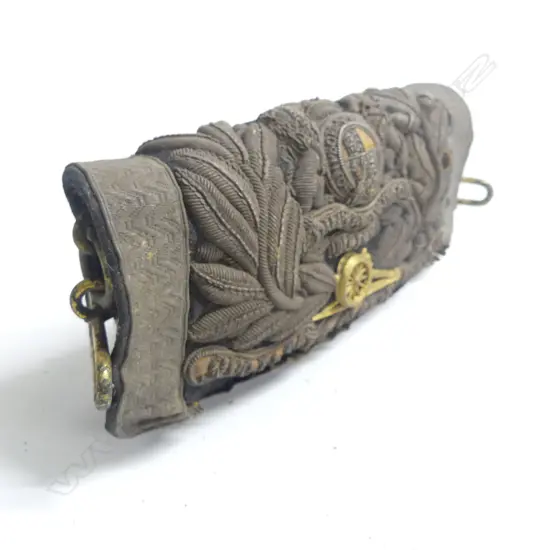 A Victorian Artillery Officer's Shoulder Belt Pouch with flap decorated with Regimental devices in bullion within a laurel and oak leaf wreath,