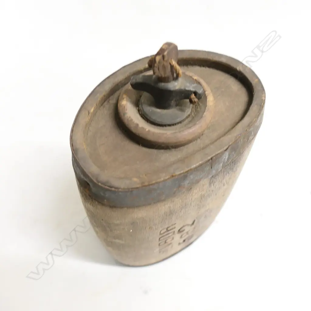 A rare Pattern 1871 British wooden water bottle lacking buff leather strap and carriage. Image 1++