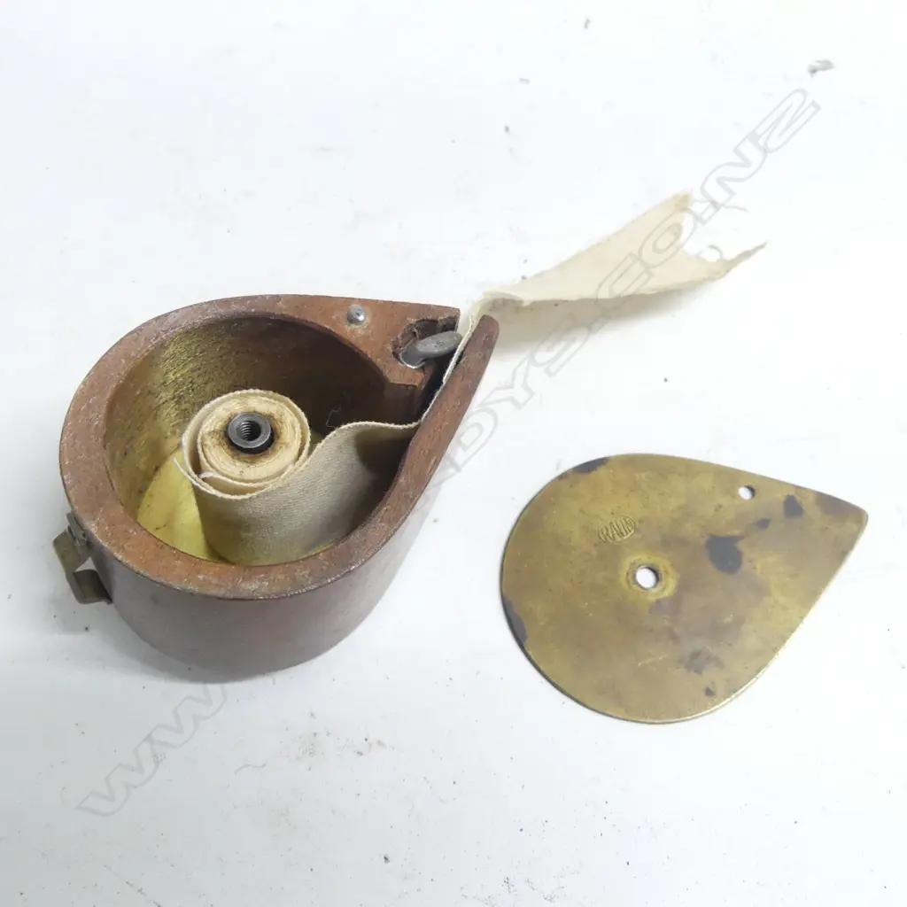 A cloth ribbon dispenser reputedly for patching lead bullets and a powder/shot dipper by BGI Co., Image 1++