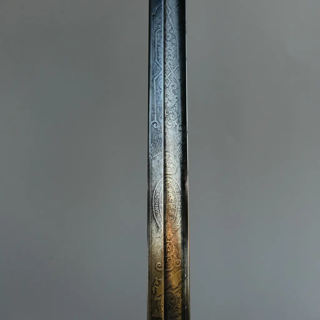 An 1821 pattern Royal Artillery Officer's sword with steel scabbard, the nickel plated 'three bar' hilt with open swept guard and sharkskin wire bound grip. Image 1++