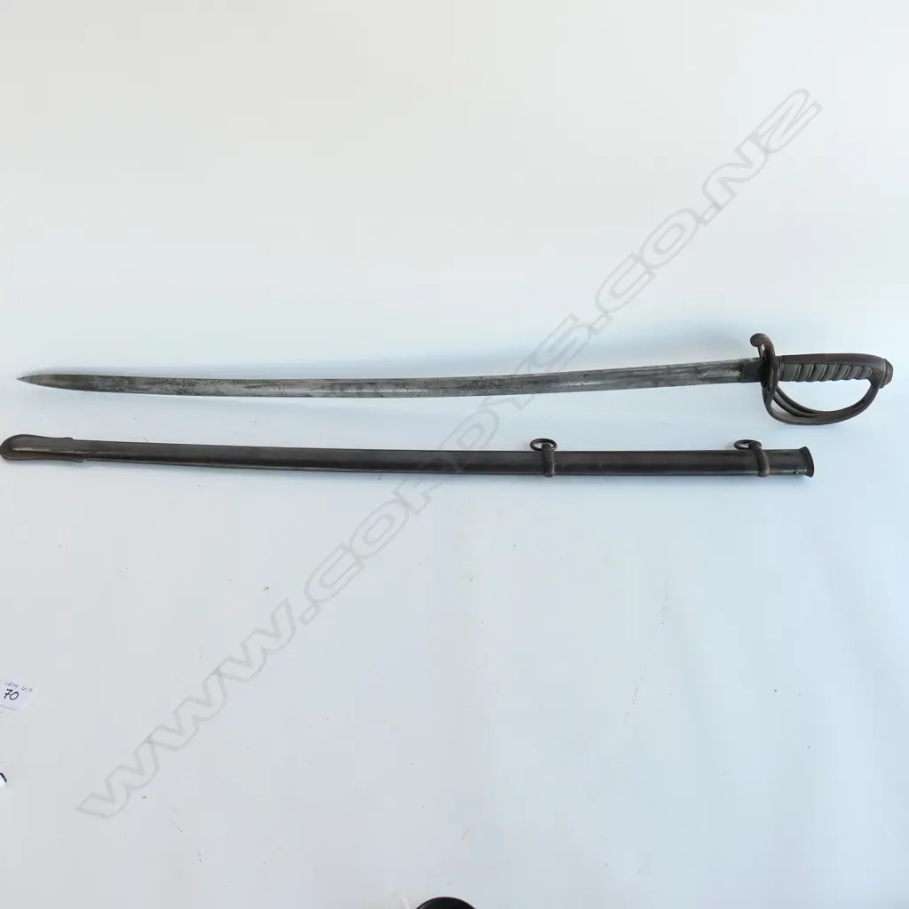 An 1821 Pattern Royal Artillery Officer's sword with steel scabbard, the 'three bar' hilt with open swept guard and sharkskin wire bound grip. Image 1++