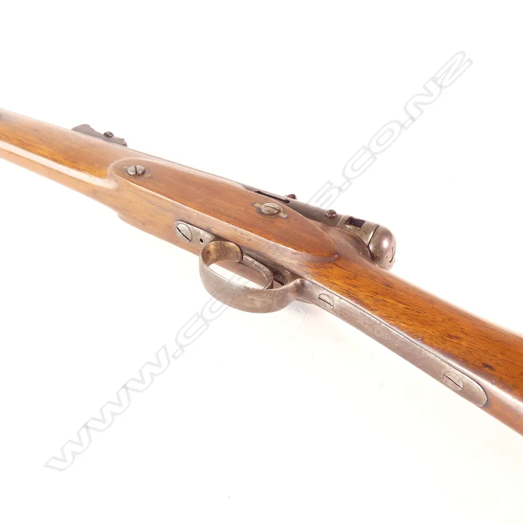 Calisher & Terry Military Breech Loading Rifle, caliber .30 bore. 33½" barrel, 51" overall, with walnut one-piece stock in excellent condition with one blackened ding under forewood. Image 1++