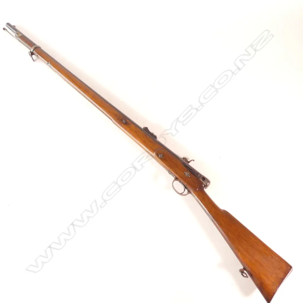 Calisher & Terry Military Breech Loading Rifle, caliber .30 bore. 33½" barrel, 51" overall, with walnut one-piece stock in excellent condition with one blackened ding under forewood. Image 1++