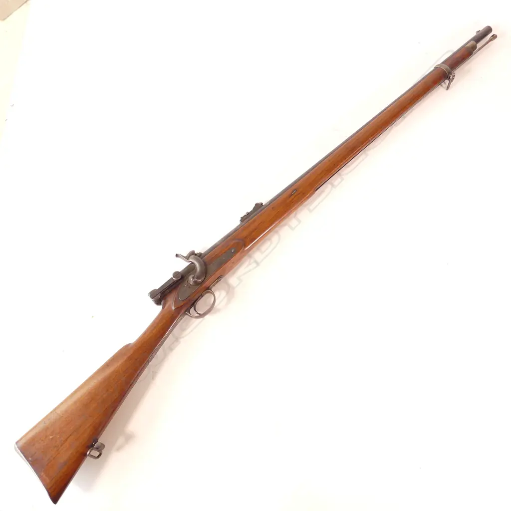 Calisher & Terry Military Breech Loading Rifle, caliber .30 bore. 33½" barrel, 51" overall, with walnut one-piece stock in excellent condition with one blackened ding under forewood. Image 1++