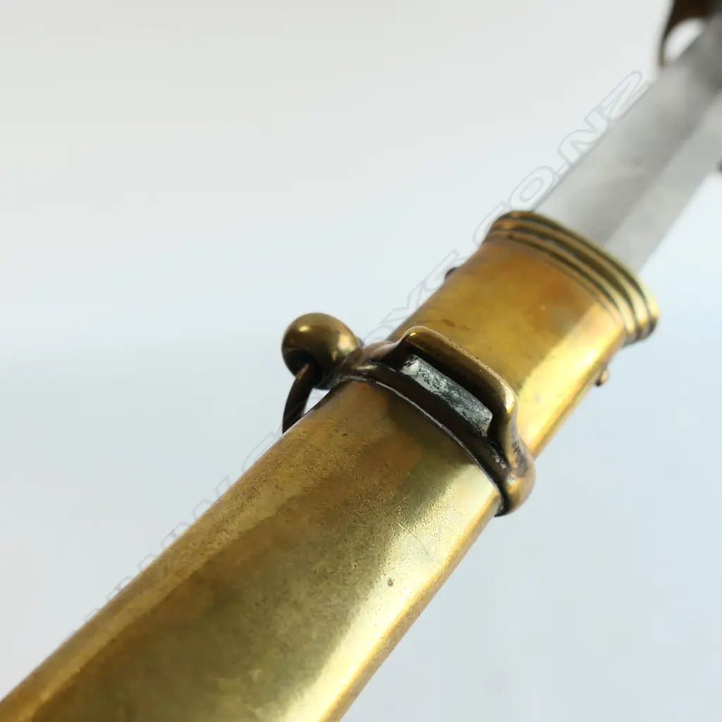 An 1822 pattern Officer's sword with brass scabbard, brass guard with folding langet, VR crowned cypher, Image 1++