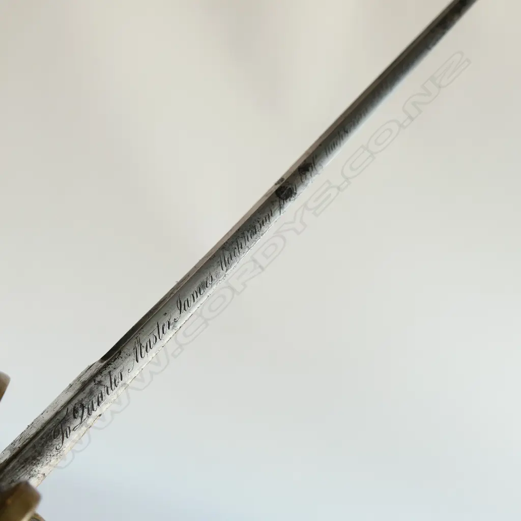 An 1822 Pattern Officer's sword with japanned steel scabbard,  brass guard with folding langet, VR crowned cypher, Image 1++