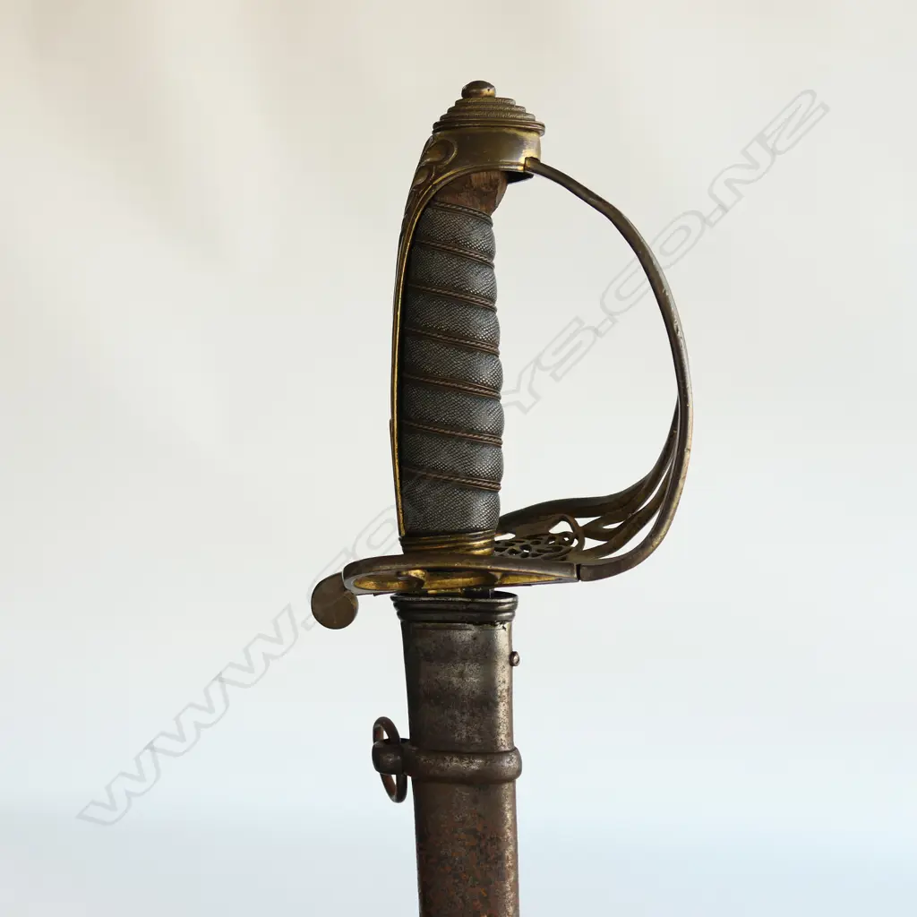 An 1822 Pattern Officer's sword with steel scabbard, brass guard with folding langet, VR crowned cypher, Image 1++