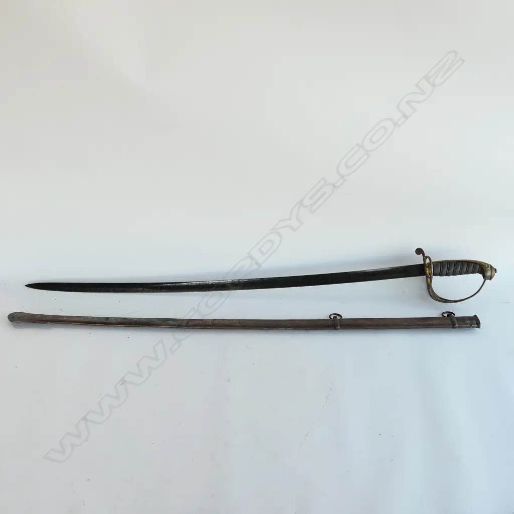 An 1822 Pattern Officer's sword with steel scabbard, brass guard with folding langet, VR crowned cypher, Image 1++