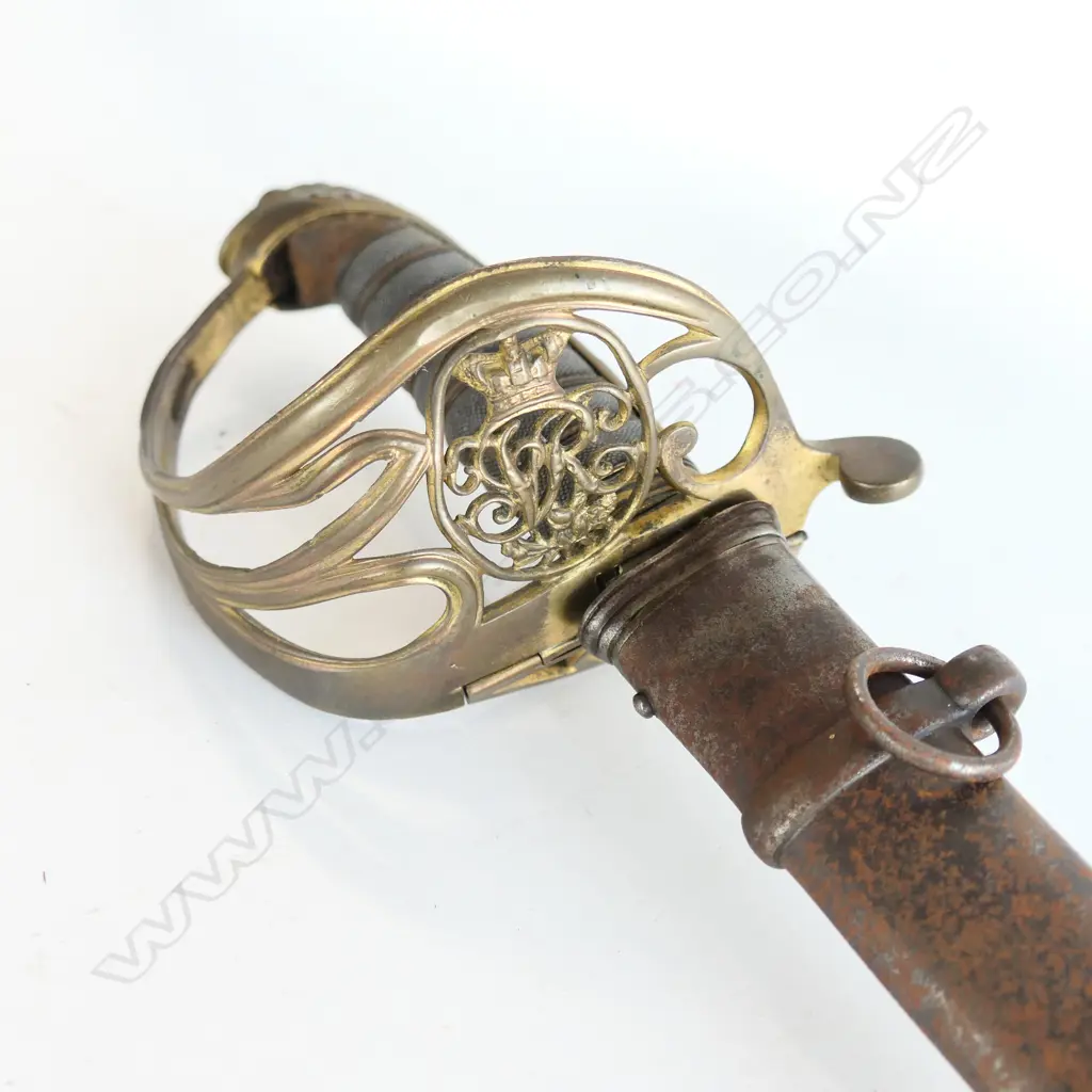 An 1822 Pattern Officer's sword with steel scabbard, brass guard with folding langet, VR crowned cypher, Image 1++