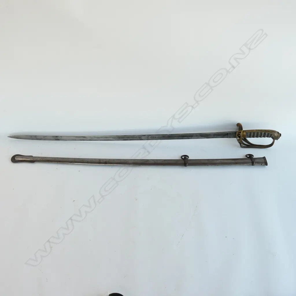 An 1822/45 Pattern Officer's sword with steel scabbard, brass guard with folding langet, VR crowned cypher, Image 1++