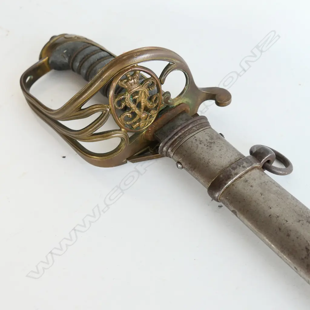 An 1822/45 Pattern Officer's sword with steel scabbard, brass guard with folding langet, VR crowned cypher, Image 1++