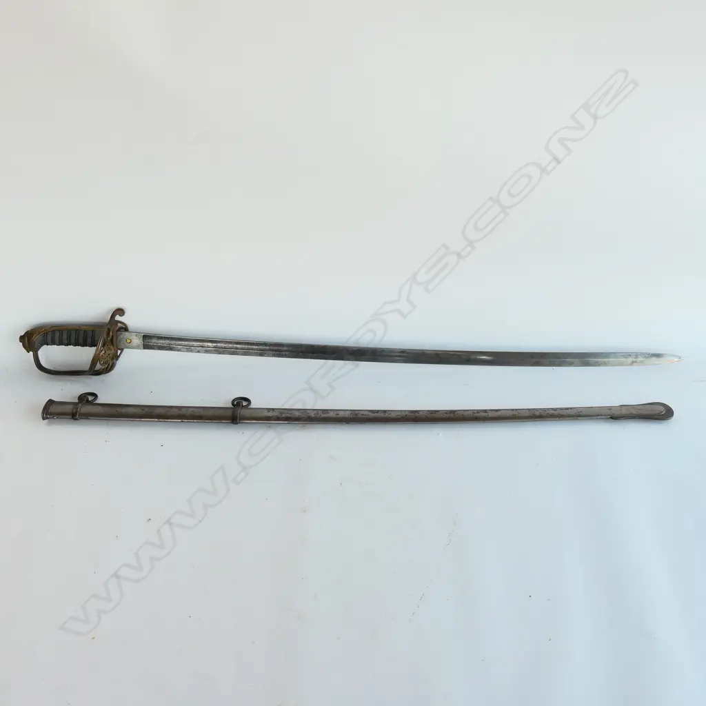 An 1822/45 Pattern Officer's sword with steel scabbard, brass guard with folding langet, VR crowned cypher, Image 1++