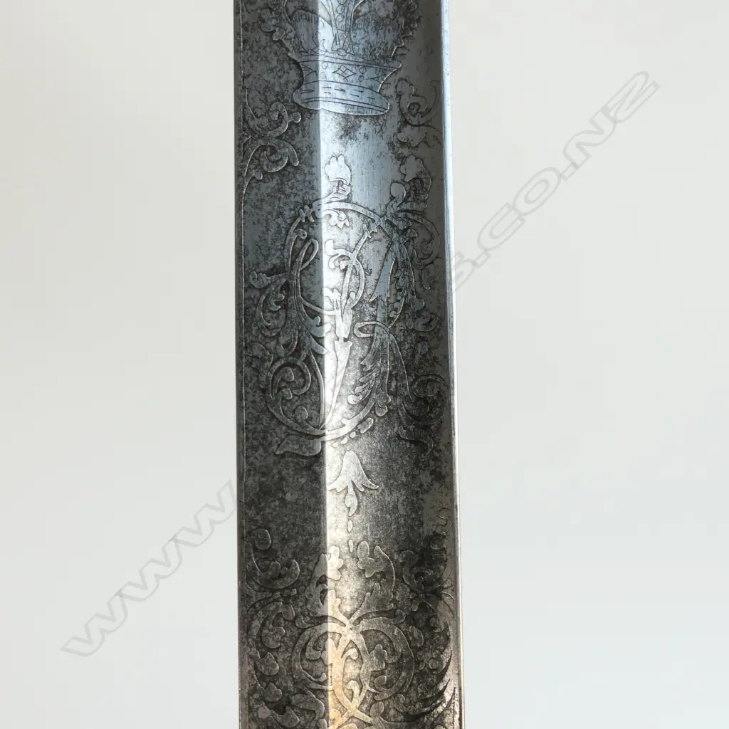 An 1822/45 Pattern Officer's sword with steel scabbard, brass guard with folding langet, VR crowned cypher, Image 1++