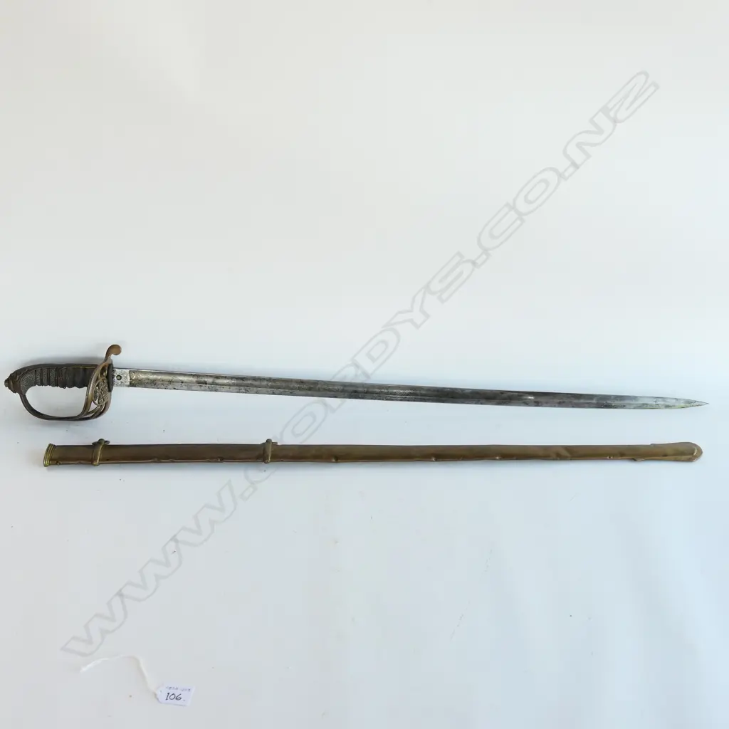 A Pattern 1822 Infantry Officer's sword and brass scabbard, with brass guard without folding langet, with VR crowned cypher, Image 1++