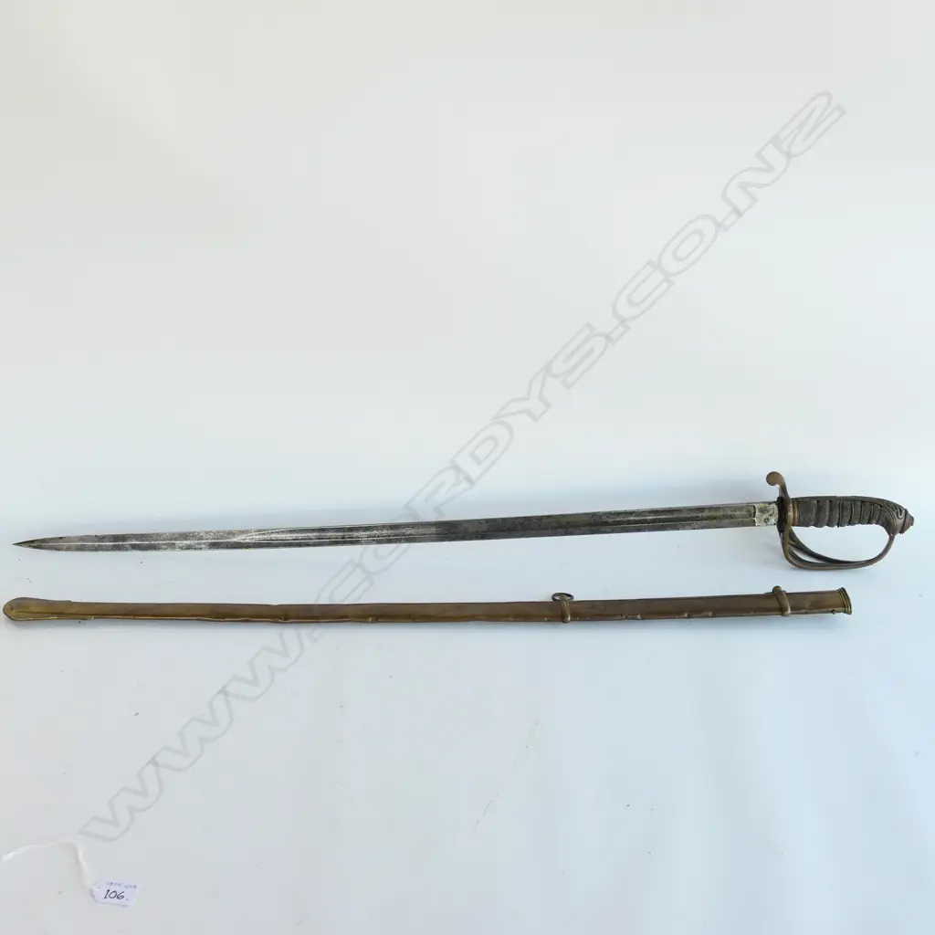 A Pattern 1822 Infantry Officer's sword and brass scabbard, with brass guard without folding langet, with VR crowned cypher, Image 1++