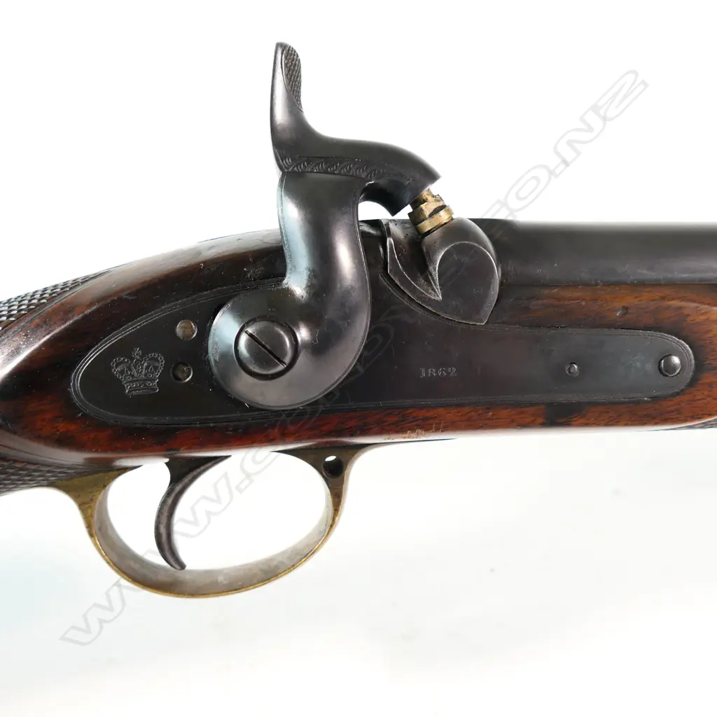 Volunteer Rifle Calibre .577, standard 1853 type pattern. 36" barrel marked ‘Turner's Patent' with very good bore. Barrel, lock and hammer well re-blued. Lock marked ‘Crown 1862’. Image 1++