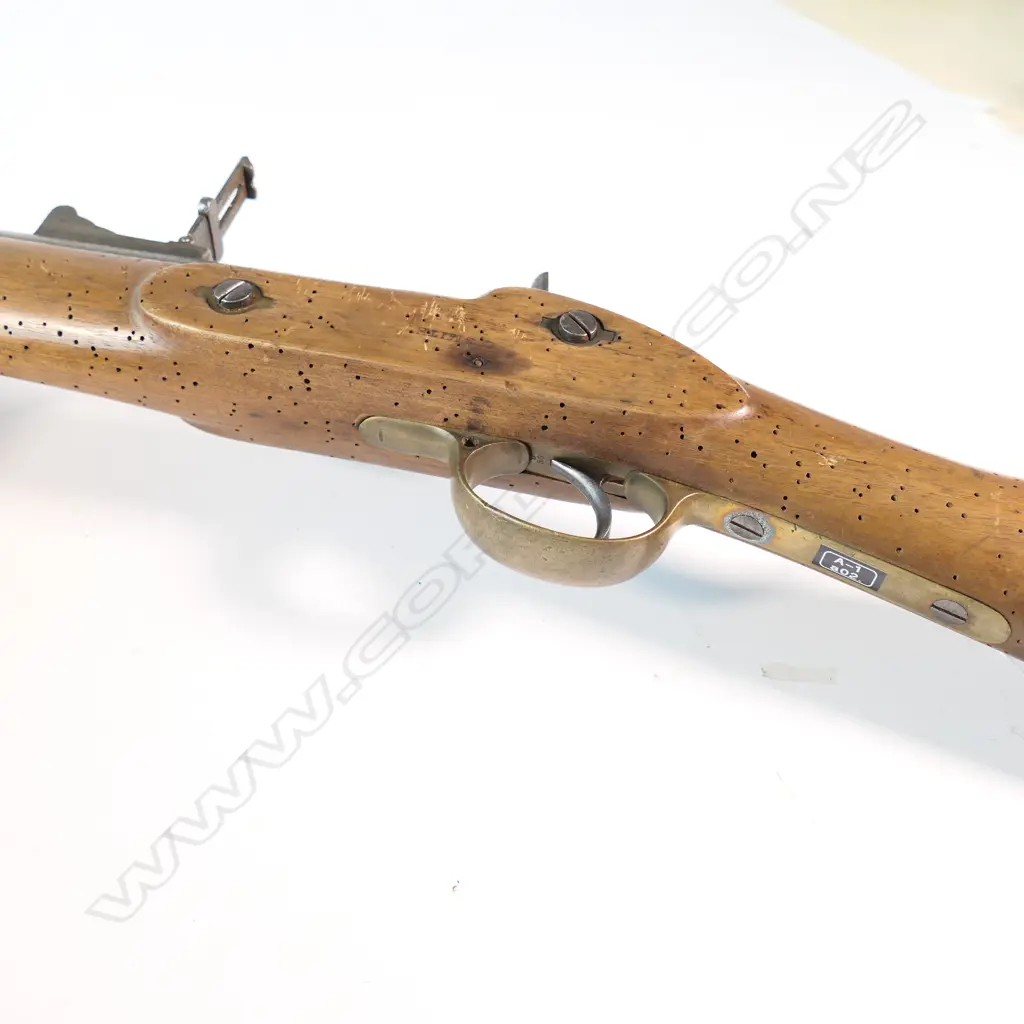 Enfield Rifle musket three-band, Pattern 1853, 2nd model .577 cal., lock marked  'Tower 1856' with 'Crown' over 'VR', WD broad arrow stamp to stock, 39" barrel, Image 1++