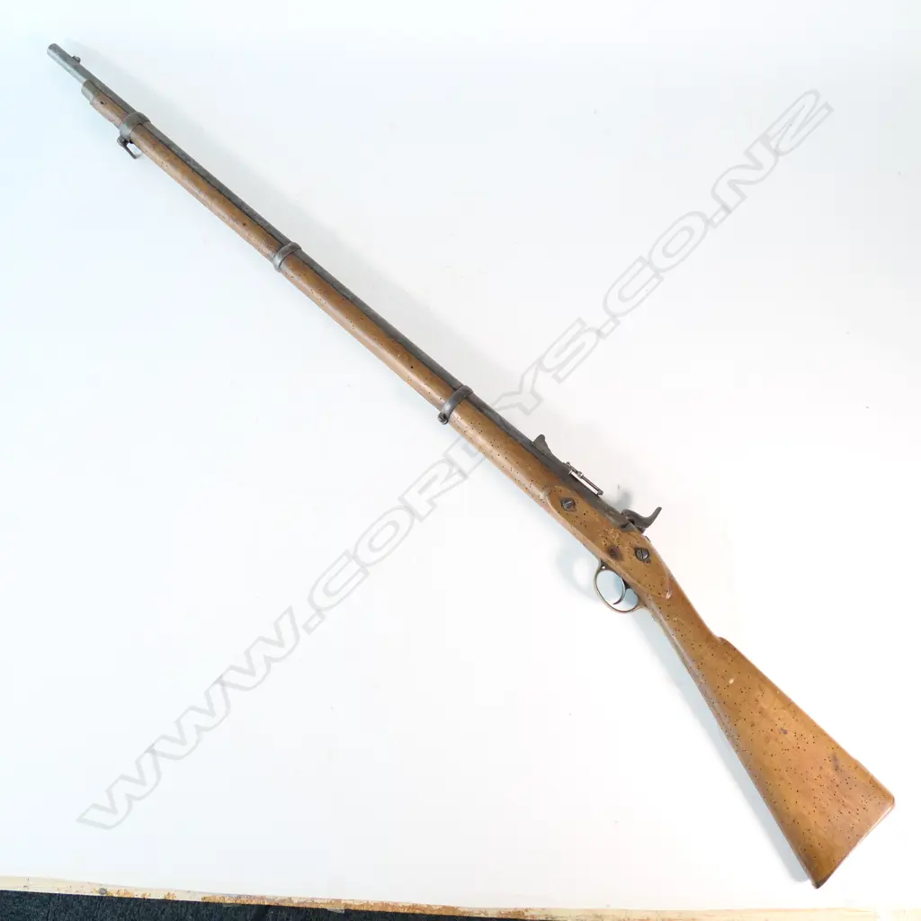 Enfield Rifle musket three-band, Pattern 1853, 2nd model .577 cal., lock marked  'Tower 1856' with 'Crown' over 'VR', WD broad arrow stamp to stock, 39" barrel, Image 1++