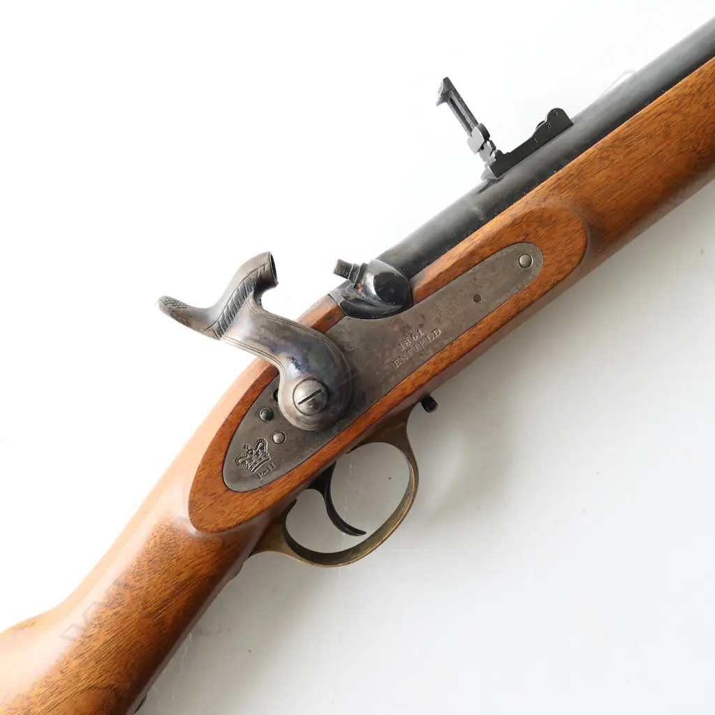 Parker-Hale Replica Enfield caliber .577, muzzle loading percussion carbine. Good quality replica of 1861 model, as manufactured very little use. Image 1++
