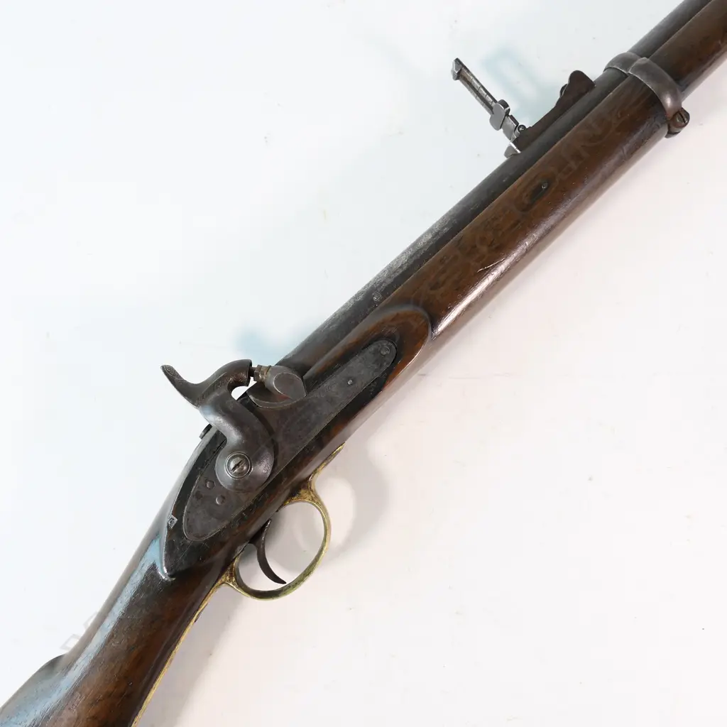 A two-band Sergeant's percussion muzzle loading carbine, barrel marked '..Henry Edinburgh', lock marked Jas Henry. Image 1++