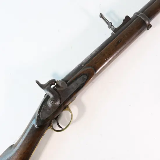 A two-band Sergeant's percussion muzzle loading carbine, barrel marked '..Henry Edinburgh', lock marked Jas Henry.