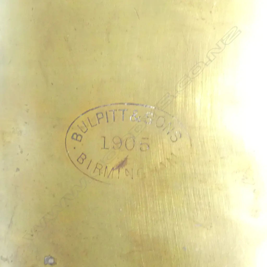 A brass signaling lantern, with magnifying lens the body marked 'Bulpitt & Sons, 1905. Birmingham',  including swing handle H.415mm. Image 1++