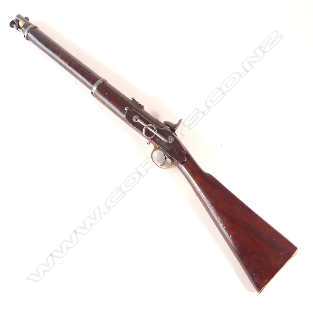 A scarce Enfield Pattern 1861 Rifled Cavalry Pattern Carbine, .577 caliber.  A scarce carbine as practically all production was returned to Enfield before issue for conversion to Snider System. Image 1++
