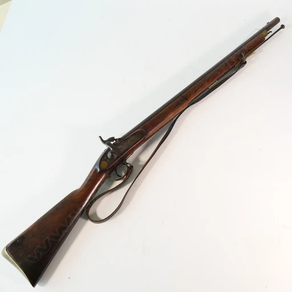 11 bore 1852 Pattern Sappers & Miners muzzle loading percussion smooth bore carbine. Lock marked ‘C H Oilks, Tower Hill, London’. Image 1++