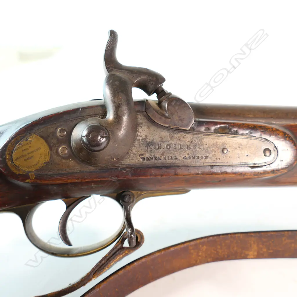 11 bore 1852 Pattern Sappers & Miners muzzle loading percussion smooth bore carbine. Lock marked ‘C H Oilks, Tower Hill, London’. Image 1++