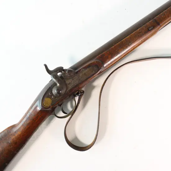 11 bore 1852 Pattern Sappers & Miners muzzle loading percussion smooth bore carbine. Lock marked ‘C H Oilks, Tower Hill, London’.