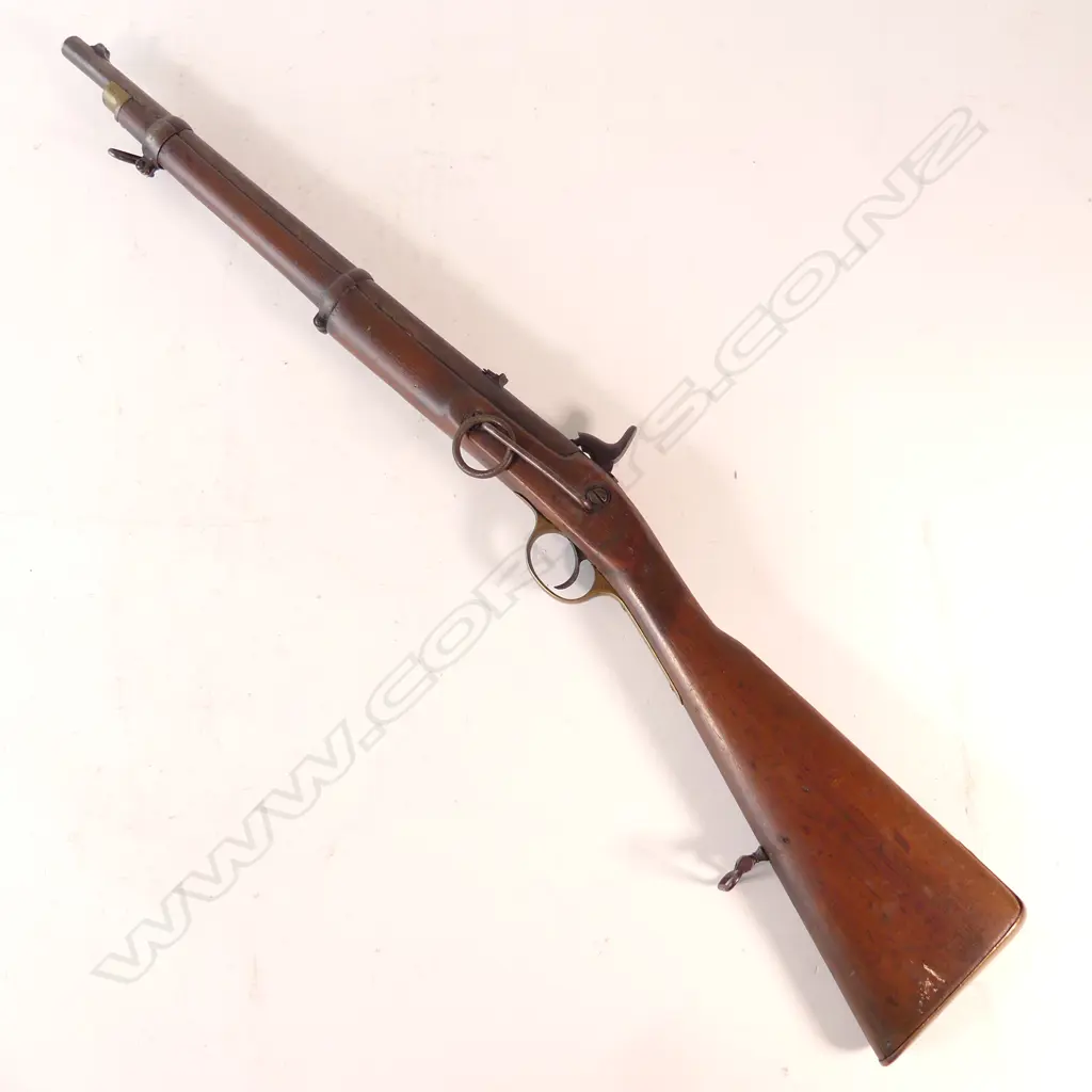 Enfield Pattern 1856 Saddle Ring Carbine Musket. Lock marked 1858 Tower  and Crown over VR, smooth bored for the Goldfield escorts in Otago. Image 1++