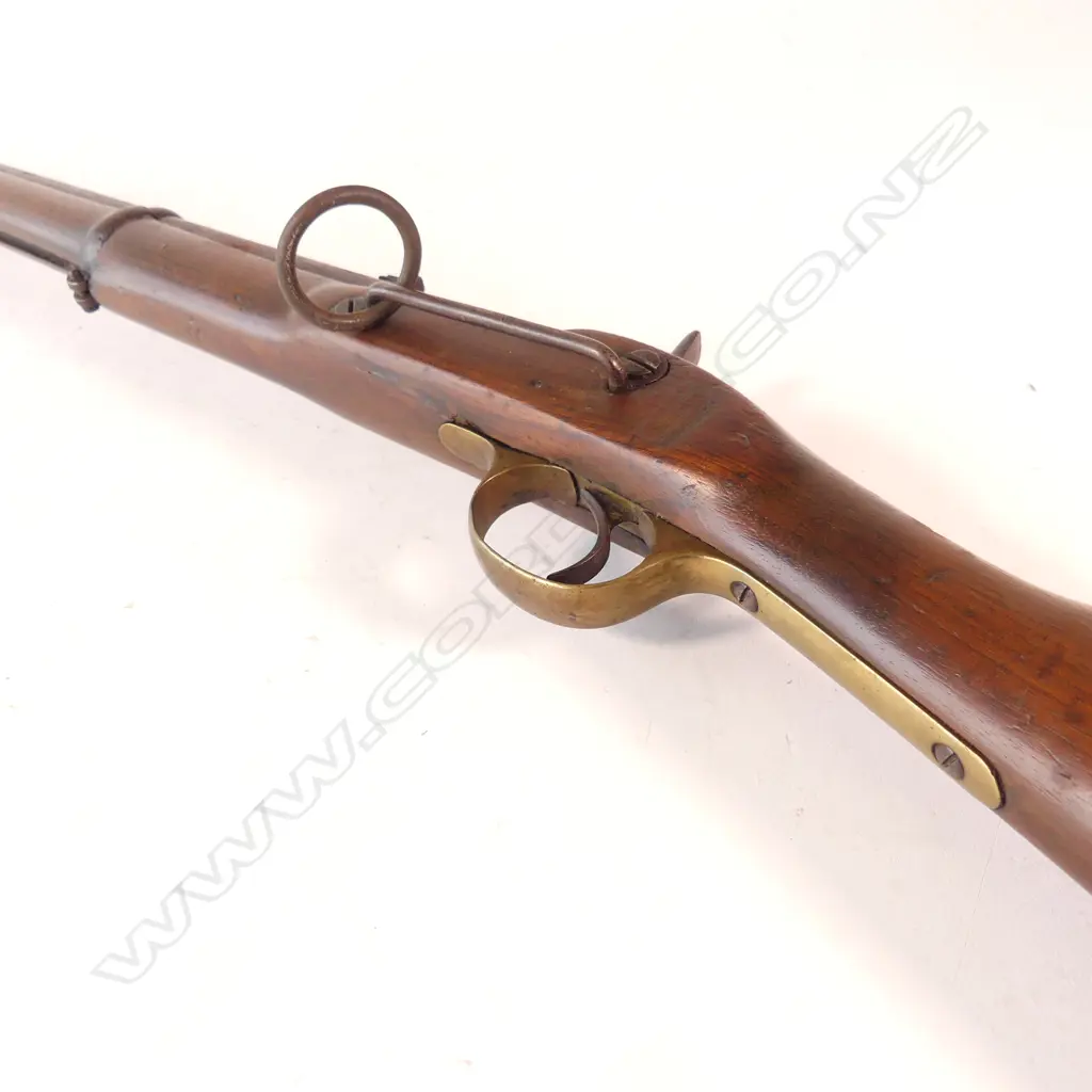 Enfield Pattern 1856 Saddle Ring Carbine Musket. Lock marked 1858 Tower  and Crown over VR, smooth bored for the Goldfield escorts in Otago. Image 1++