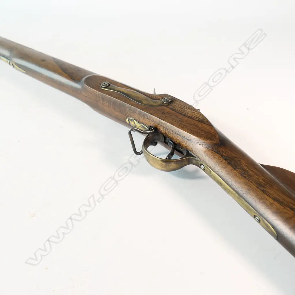 Reproduction copy of a Brown Bess flintlock, .75 cal rifle. 39" barrel. No maker’s marks or stamps to action or barrel, Image 1++