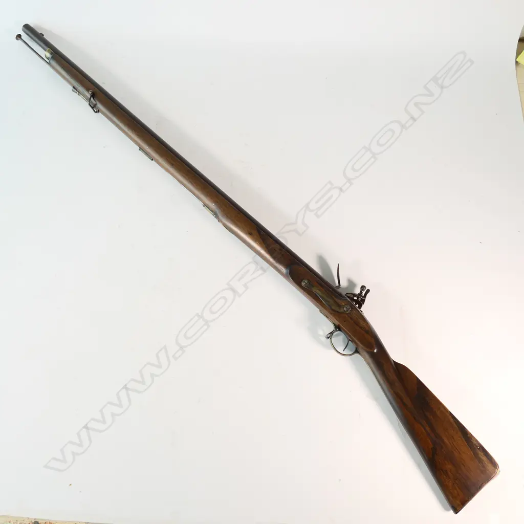 Reproduction copy of a Brown Bess flintlock, .75 cal rifle. 39" barrel. No maker’s marks or stamps to action or barrel, Image 1++