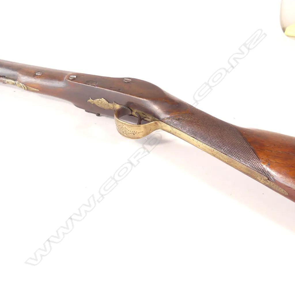 A Flintlock Blunderbuss, circa 1820-1830, walnut stock with two wedges holding 14" barrel, makers mark ‘G&S Younge’ to lock, Image 1++