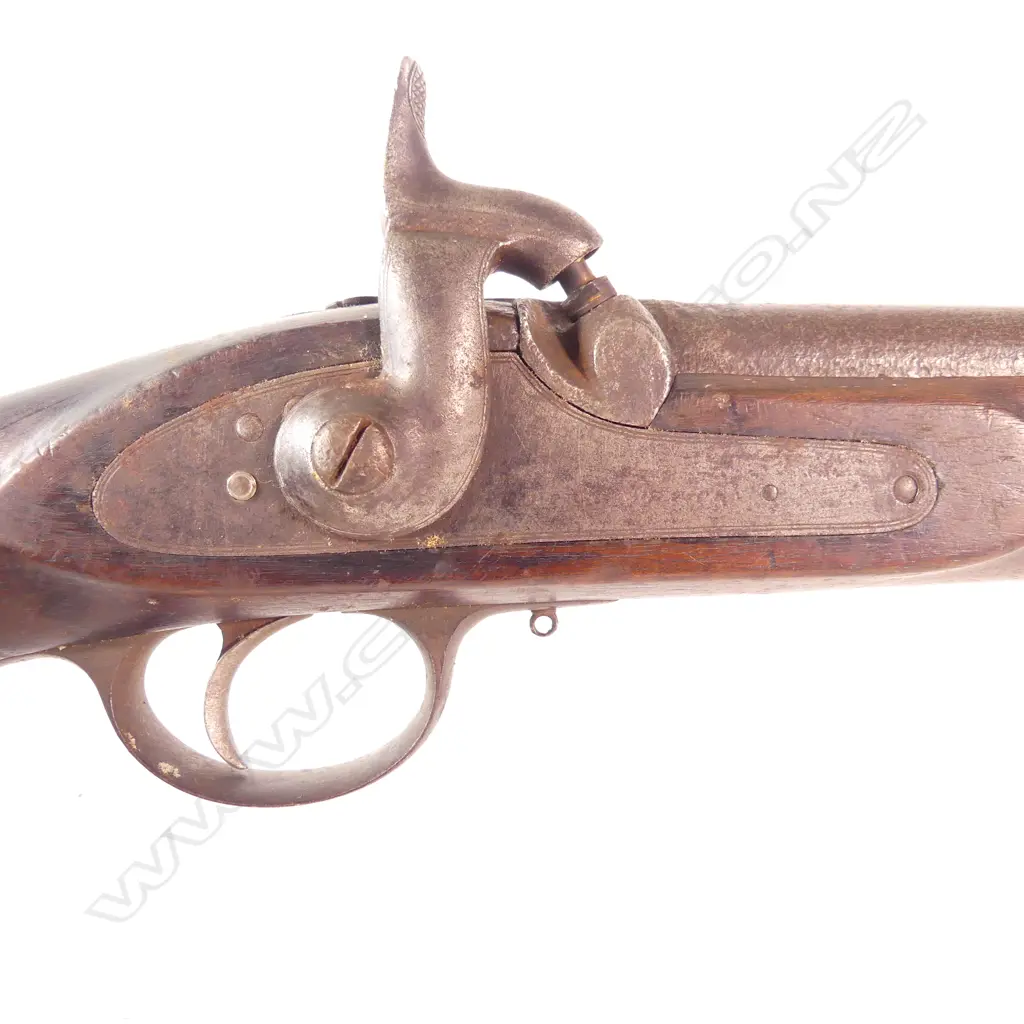 Enfield two-band Volunteer rifle 1856 pattern .577 caliber, makers mark ‘Tipping & Lawden’ to lock. Steel furniture, swivels, and cleaning rod. Pitting to barrel. NLR. Image 1++
