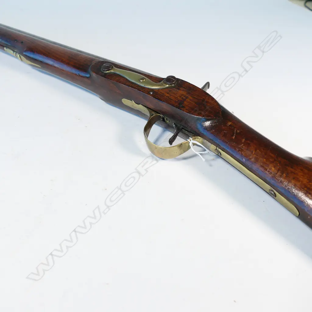 Military Percussion Rifle, muzzle loading,the lock stamped 1845. With brass furniture, ramrod replaced. Barrel 30", polished, pitted. Provenance: Cordy's 21/06/2011 Lot 276. $630. NLR Image 1++