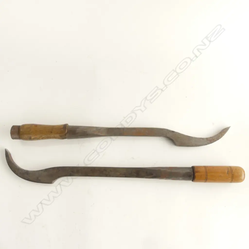 Two Lock Mortice chisels, one named by the maker W. Marples & Sons, Sheffield, with beech handle, the other with elm handle. L.525 and 495mm. Image 1++