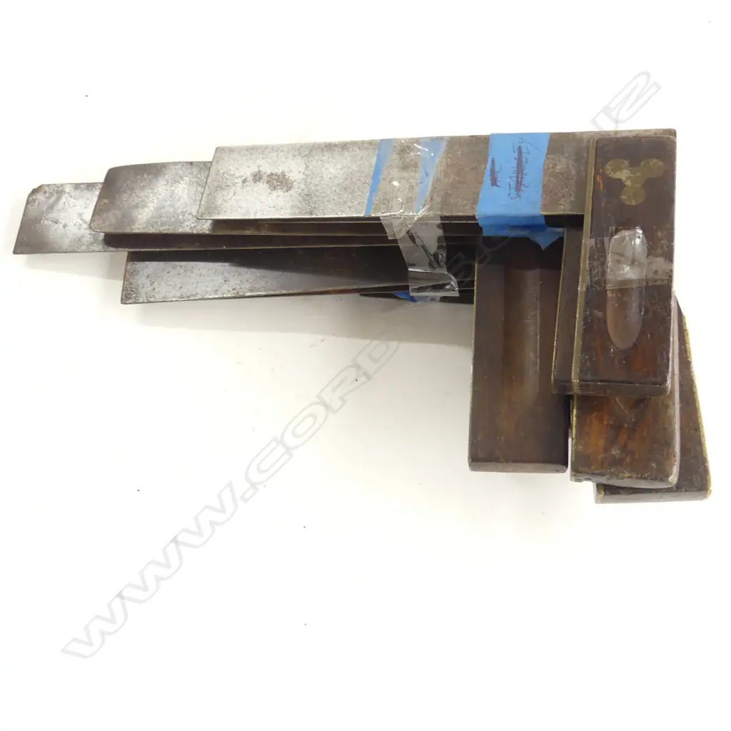 Nine vintage squares, includes Stanley, mostly rosewood handles, brass fitiings, steel blades Image 1++