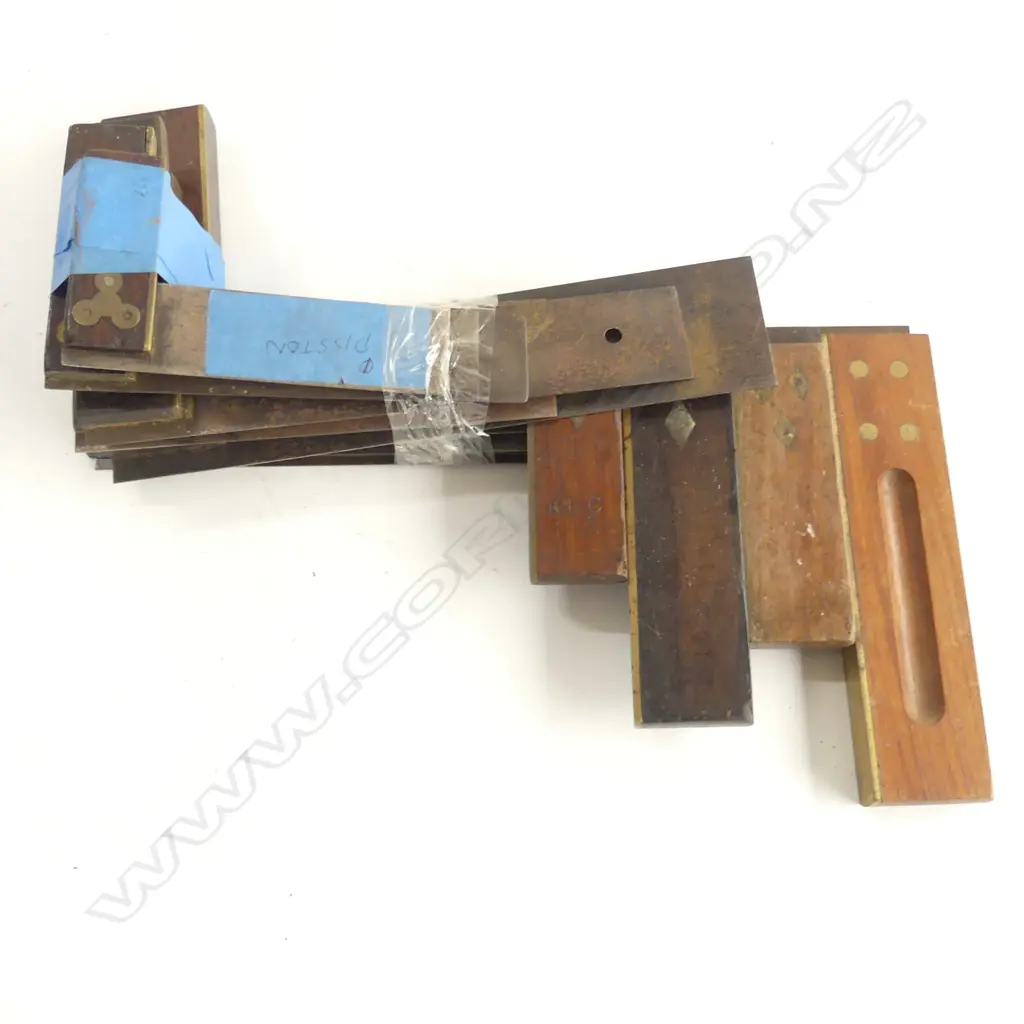 Nine vintage squares, includes four Stanley, mostly rosewood handles, brass fitiings,steel blades Image 1++