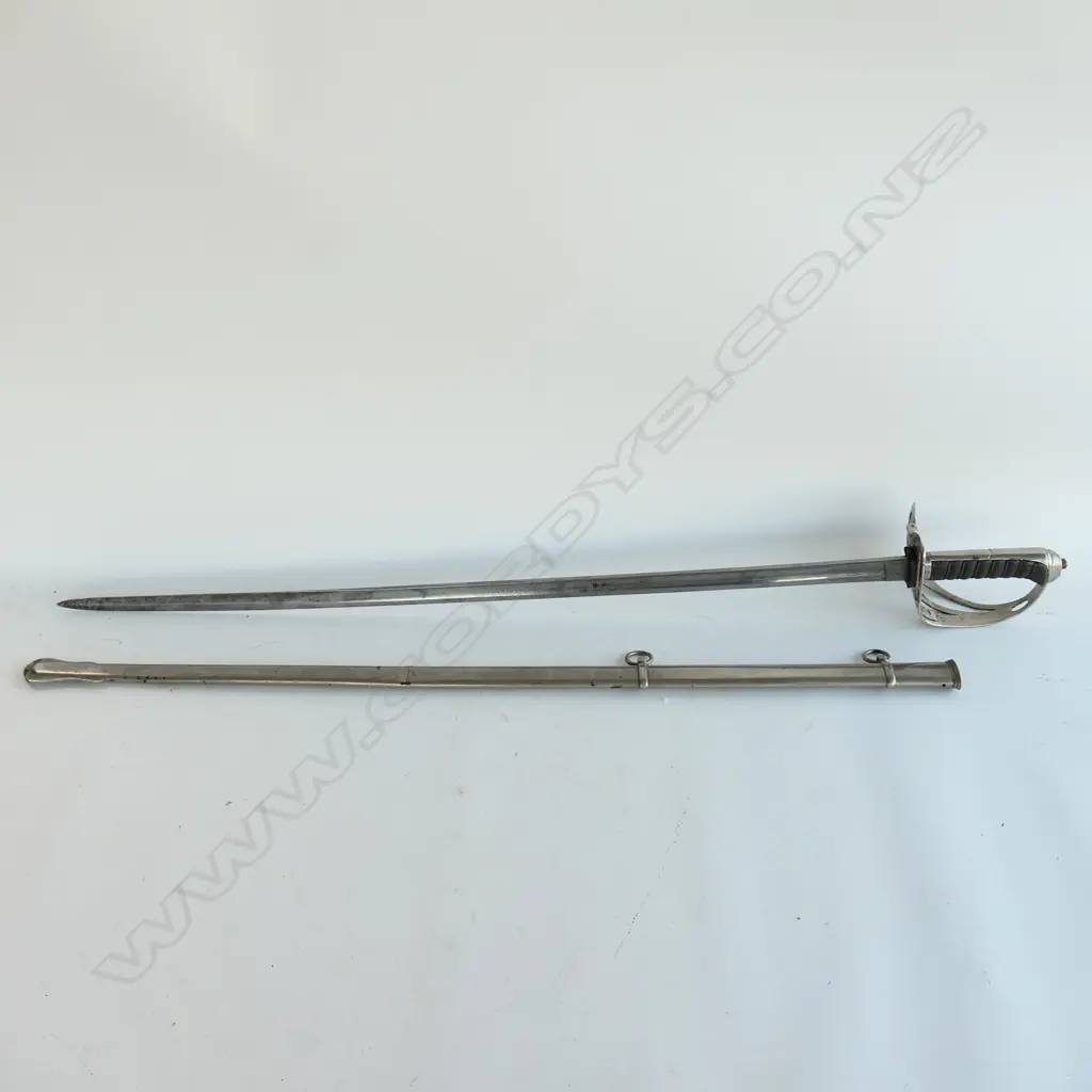 An 1827 pattern Rifle Volunteer's sword, nickel plated hilt with open swept guard, bugle cypher, Image 1++