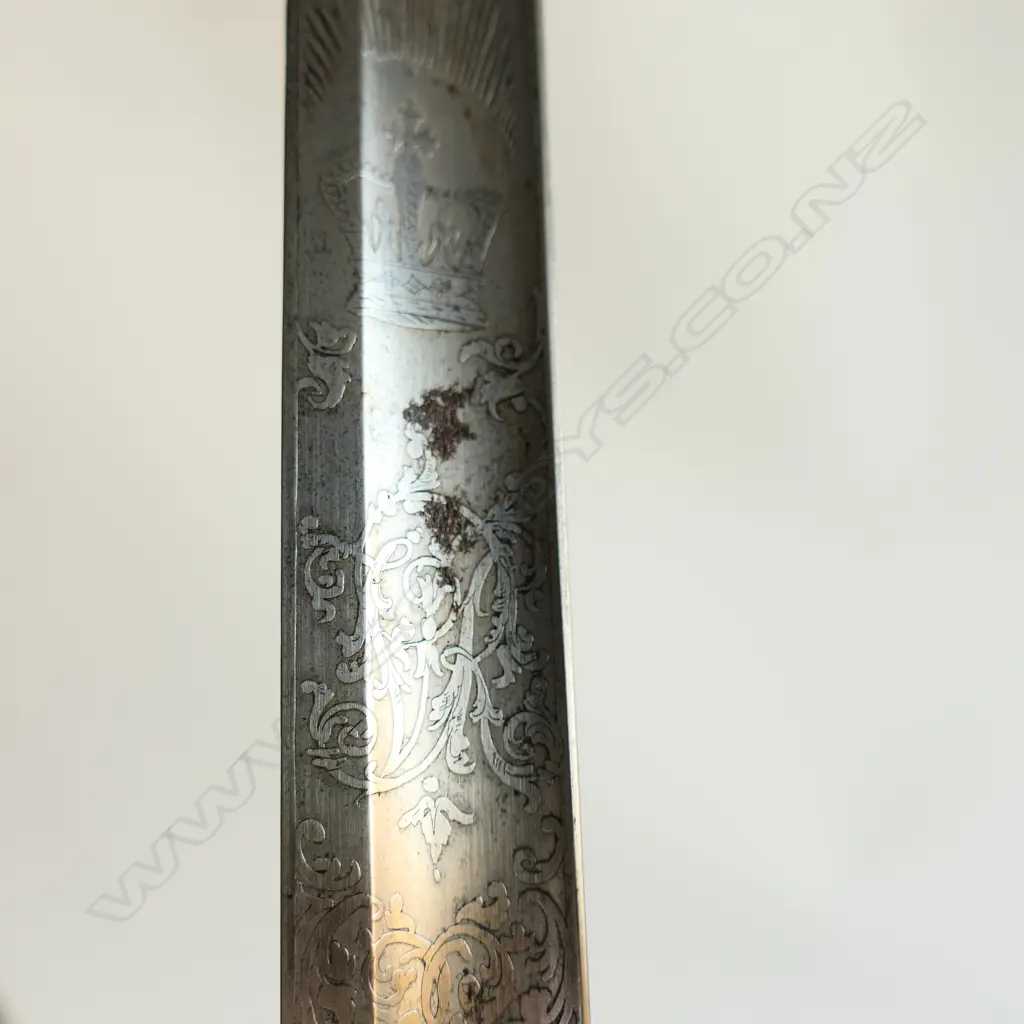 An 1827 pattern Rifle Volunteer's sword, nickel plated hilt with open swept guard, bugle cypher, Image 1++