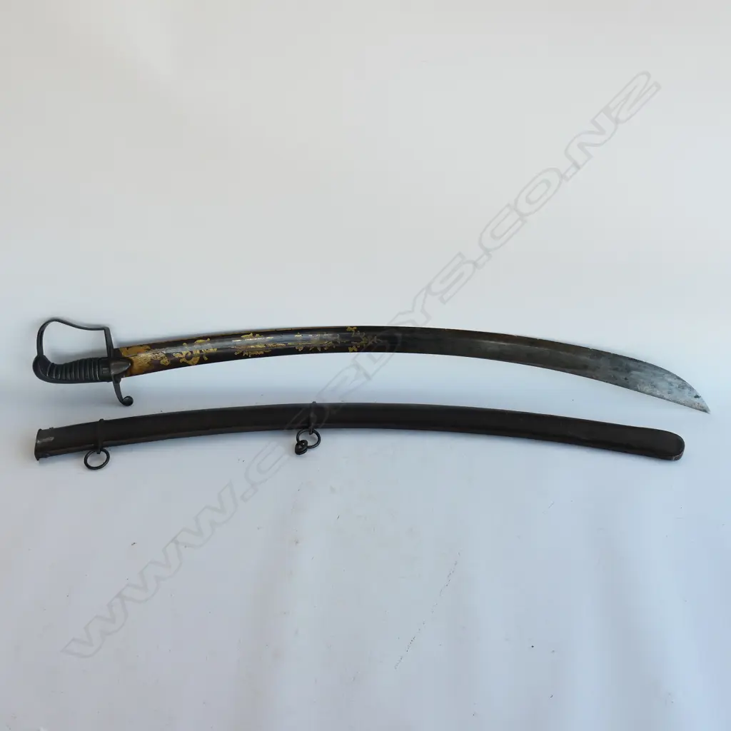 An attractive and scarce, blued and gilt bladed 1796 Pattern Light Calvary sabre and scabbard with 33" (825mm) curved blade, Image 1++