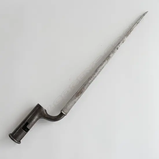 British "Brown Bess" Socket Bayonet with East India Co markings at socket. Aged patina.