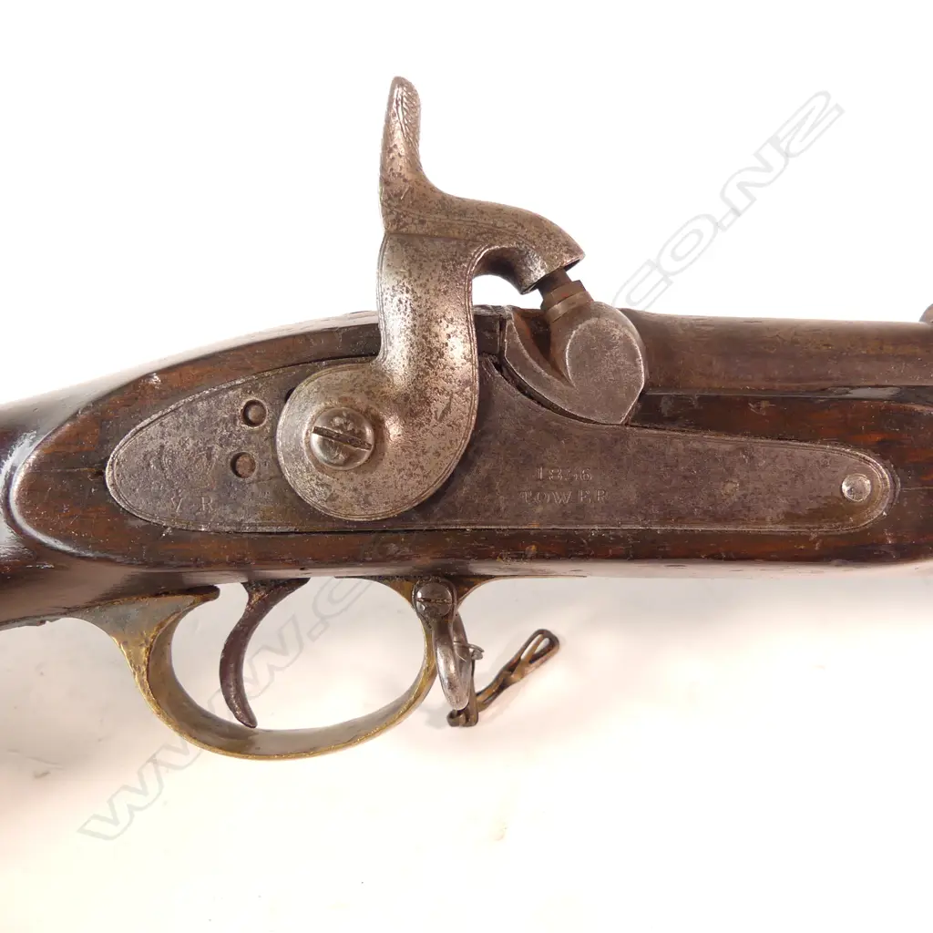 British Pattern 1844 Yeomanry Cavalry Percussion Carbine, .60 caliber ,  20" barrel is 3-groove rifled,  with captive swivel ramrod and retained in stock by two wedges. Image 1++