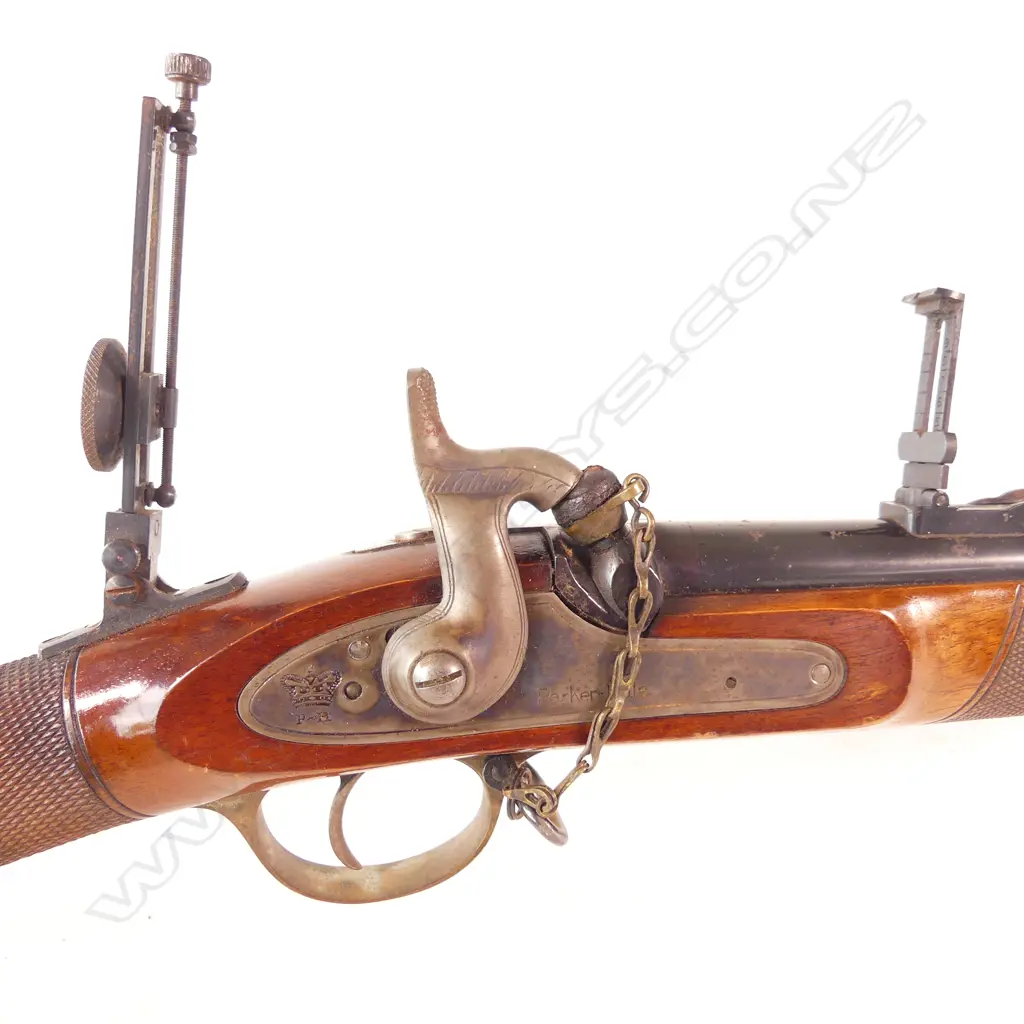 Reproduction Whitworth Parker-Hale .451 calibre, Volunteer Pattern Rifle, with chequered wrist and fore-end. Image 1++