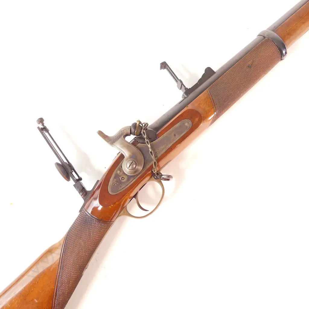 Reproduction Whitworth Parker-Hale .451 calibre, Volunteer Pattern Rifle, with chequered wrist and fore-end. Image 1++