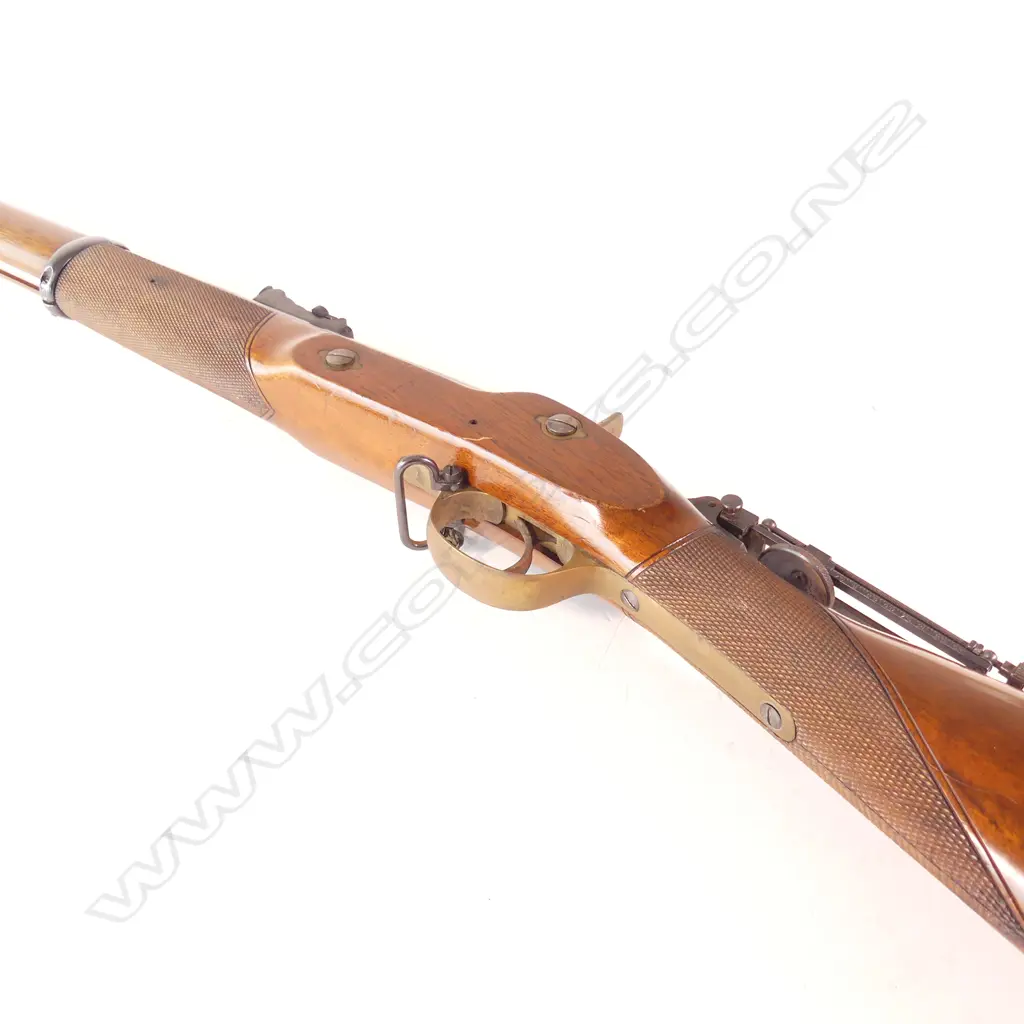 Reproduction Whitworth Parker-Hale .451 calibre, Volunteer Pattern Rifle, with chequered wrist and fore-end. Image 1++