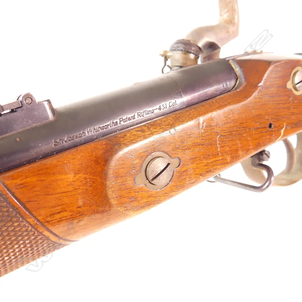 Reproduction Whitworth Parker-Hale .451 calibre, Volunteer Pattern Rifle, with chequered wrist and fore-end. Image 1++